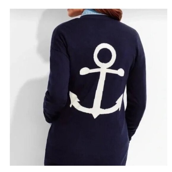 Talbots Women's Navy Anchor Open Front Cardigan Size Small Petite - Picture 1 of 7